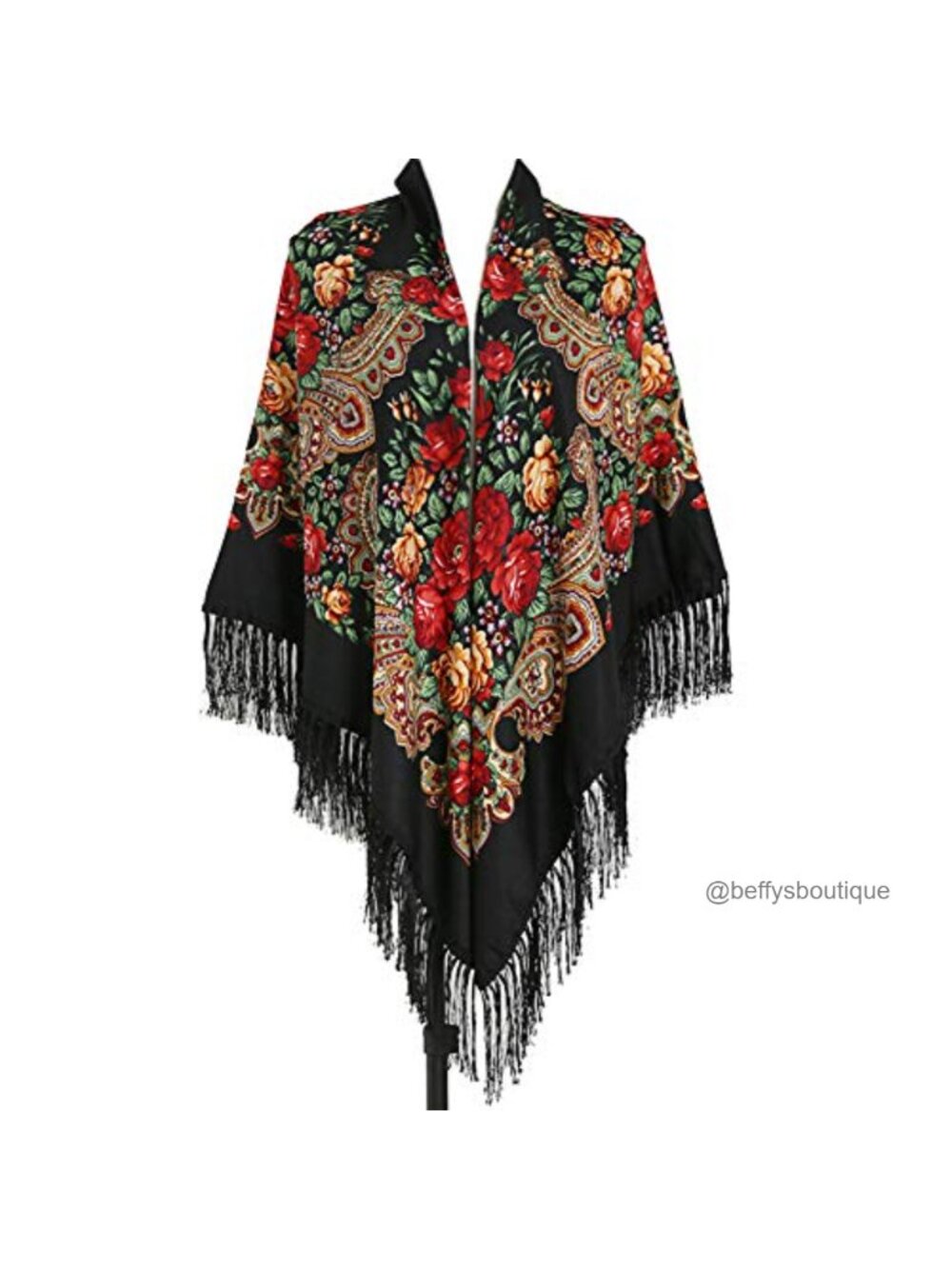 Oversized Floral Tassel Scarf Wrap Shawl Poncho Cotton Blend One Size Fringed